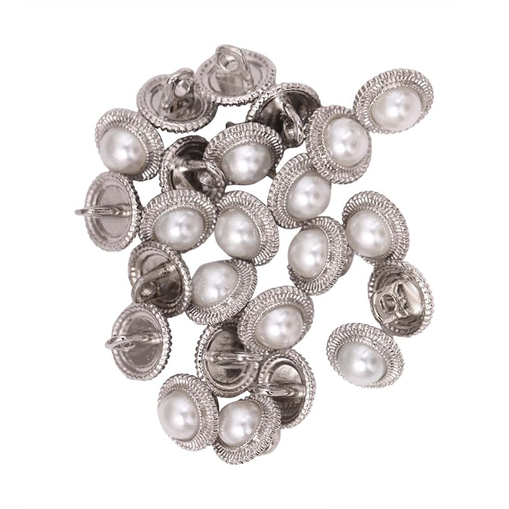 Round Shape Shiny Decorative Pearl Metal Buttons for Dresses