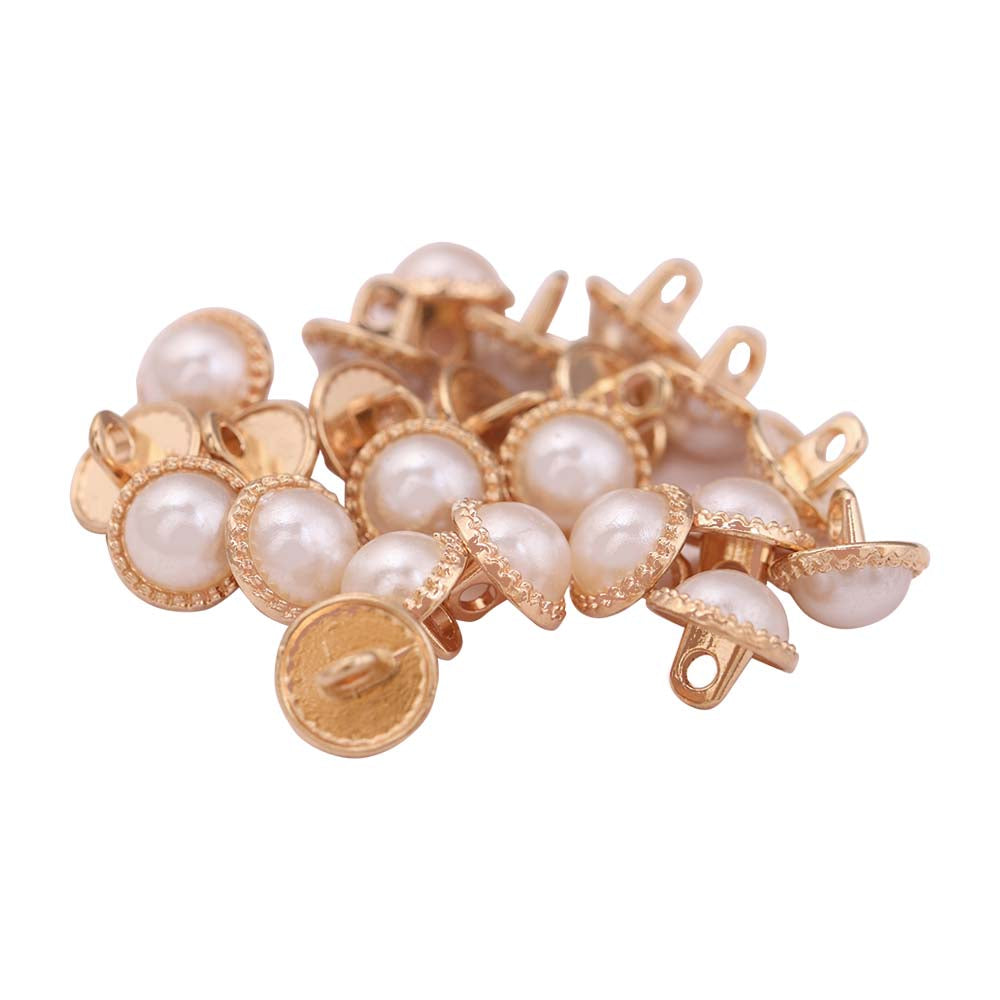 Decorative Rounded Rim 10mm (16L) Shiny Gold Pearl Buttons