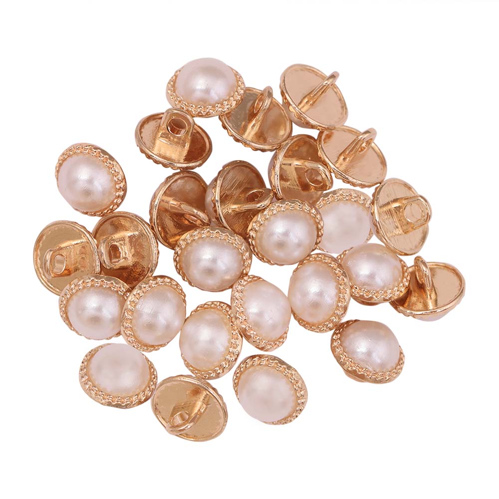 Decorative Rounded Rim 10mm (16L) Shiny Gold Pearl Buttons