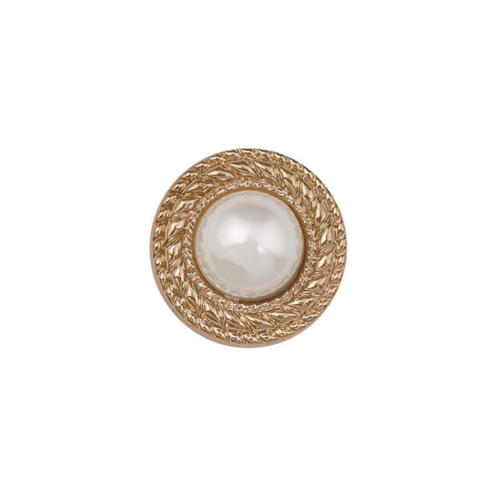 Round Shape Decorative Rim Shiny Gold Metal Pearl Buttons