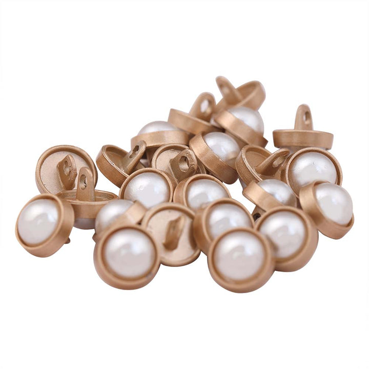 10mm (16L) Rounded Plain Rim Gold Pearl Metal Buttons