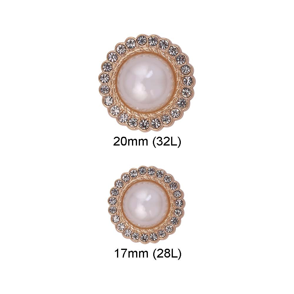 Diamond Decorative Rim Shiny Gold Metal Pearl Buttons