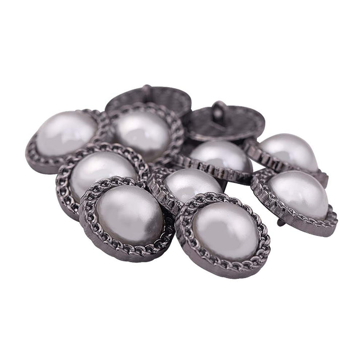 Round Shape Decorative Rim Shiny Gunmetal Pearl Buttons