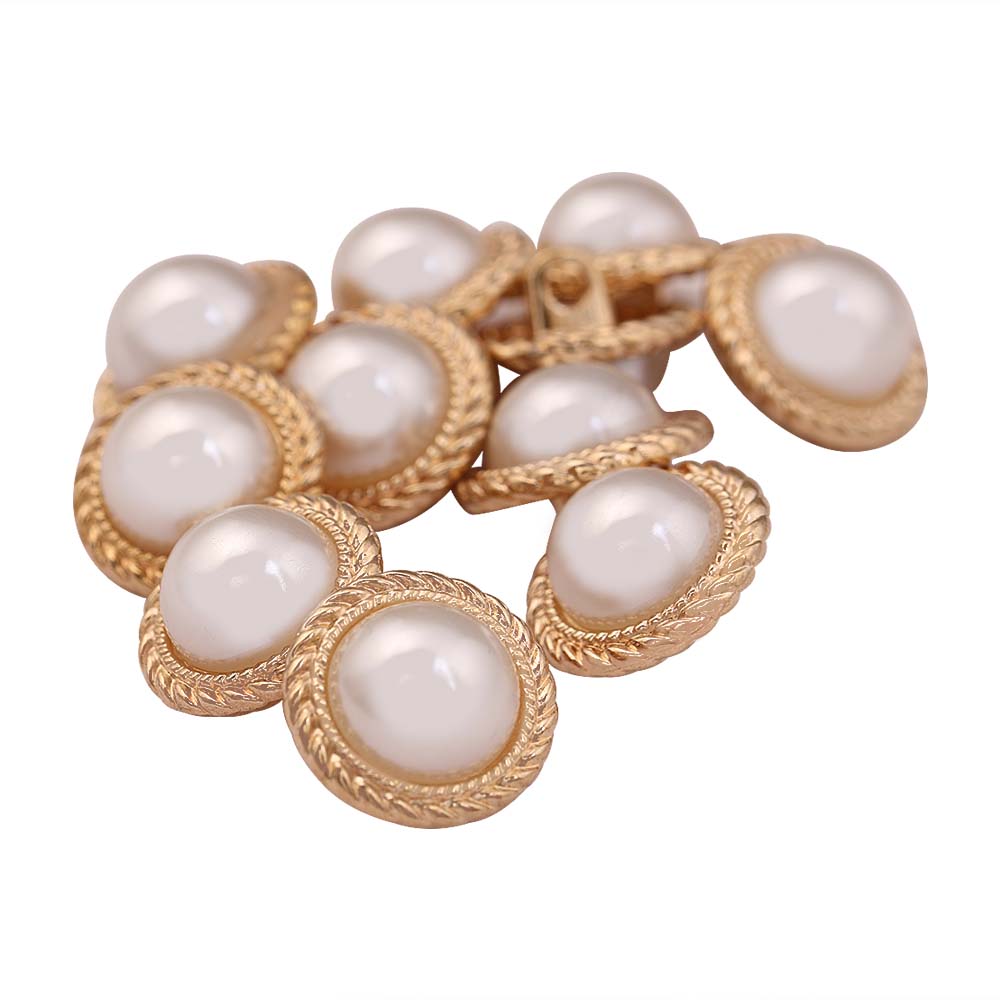 Round Shape Decorative Rounded Rim Shiny Gold Pearl Buttons
