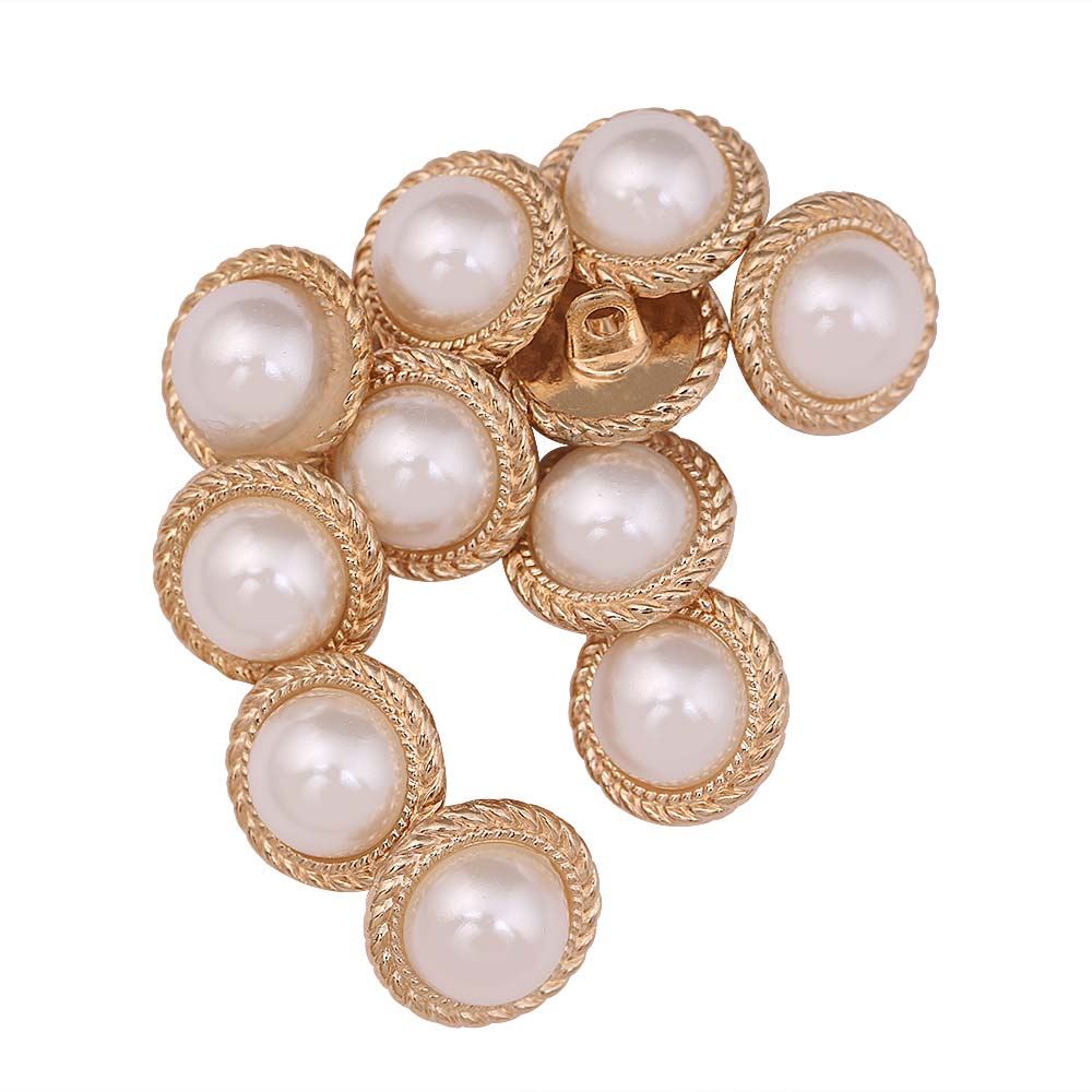 Round Shape Decorative Rounded Rim Shiny Gold Pearl Buttons