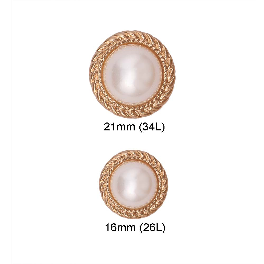 Round Shape Decorative Rounded Rim Shiny Gold Pearl Buttons