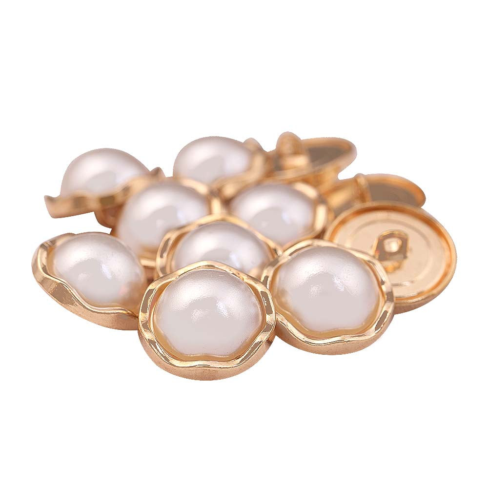 Round Shape Decorative Scalloped Rim Shiny Gold Pearl Buttons