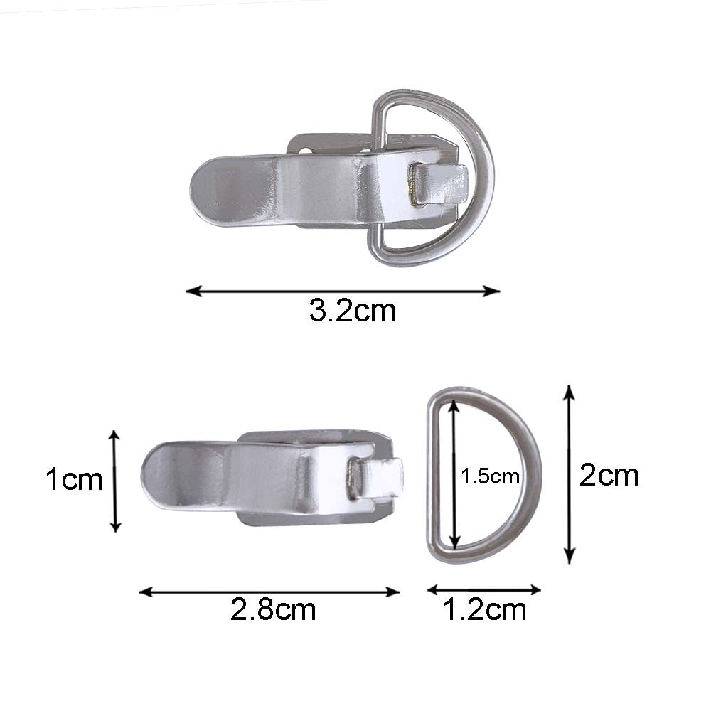 Small Openable Shiny Silver Metal Clasp Clip Detail Accessory with D Ring