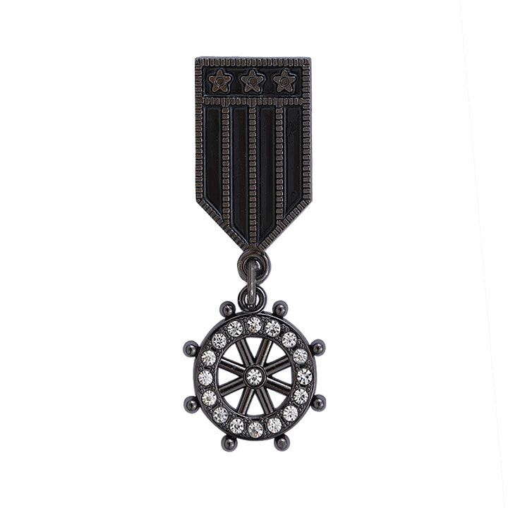 Beautiful Badge Design Gunmetal with Black Enamel Brooch