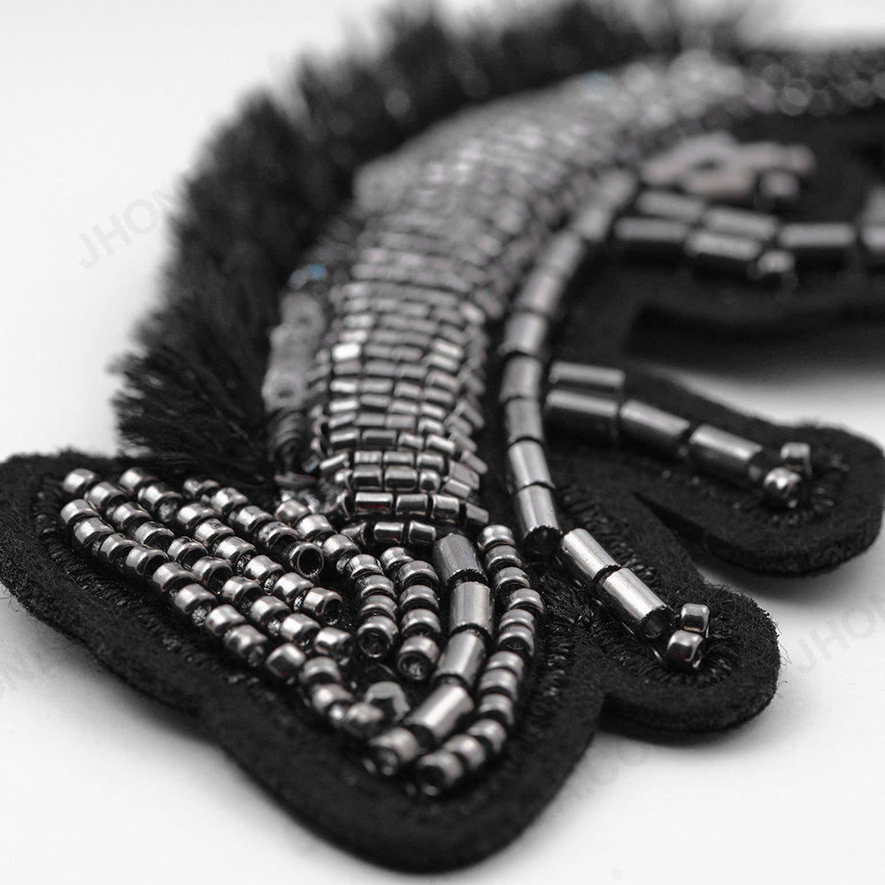 Unique Thread Fringes Beaded Black Chameleon Patch