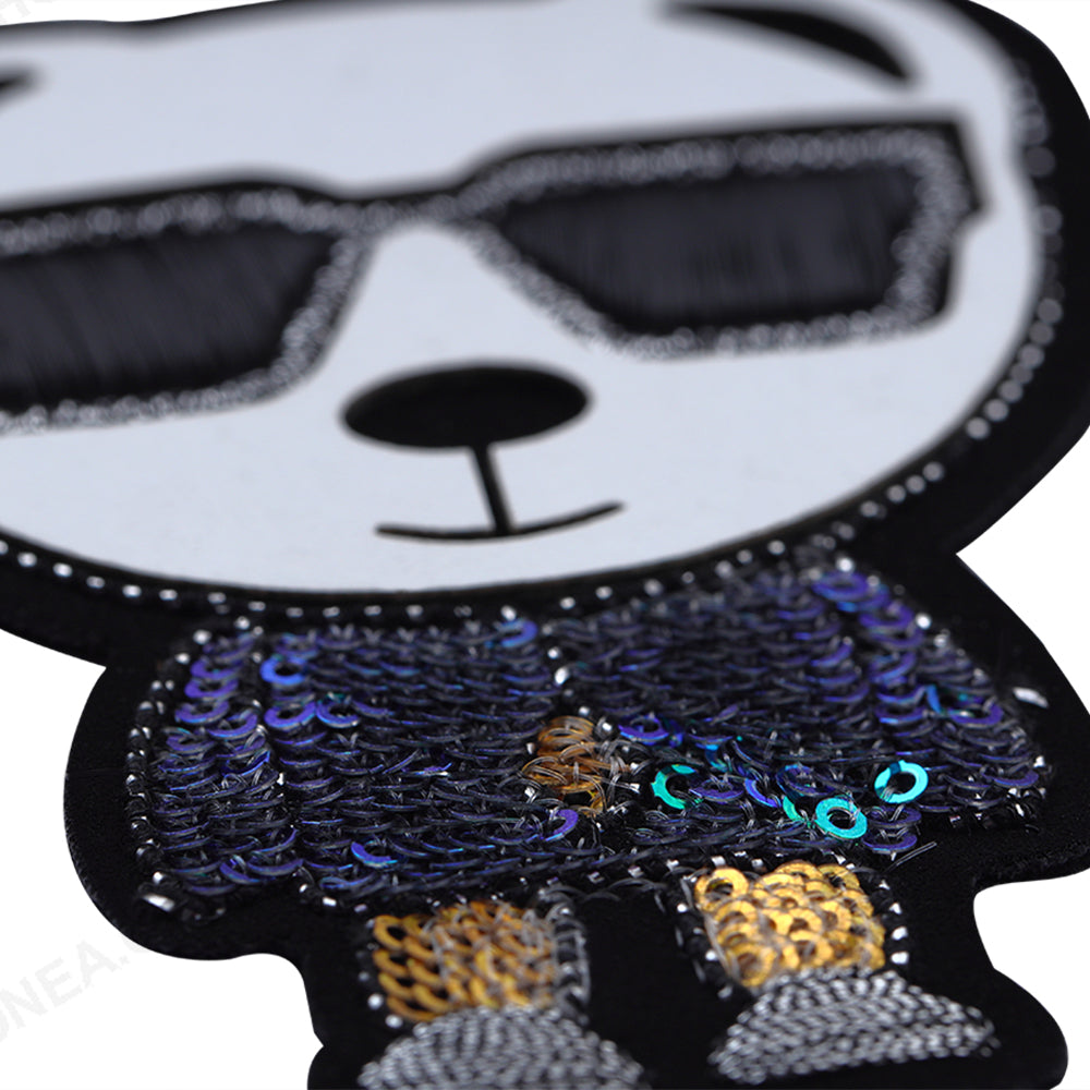 Shiny Iridescent Two Tone Sequins Stylish Panda Patch