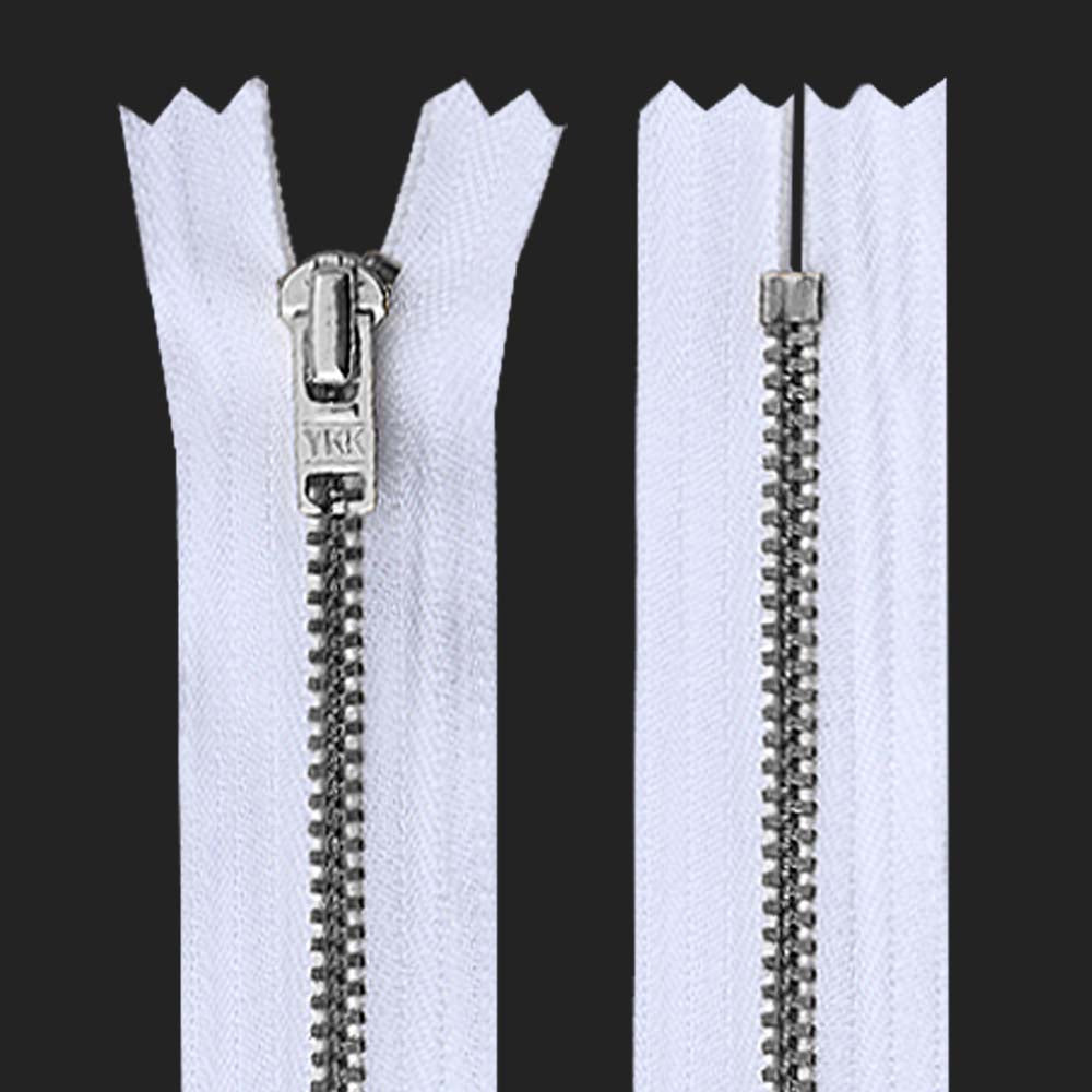 YKK- #5 White Tape with silver Teeth Open-End & Closed-End YKK Zipper