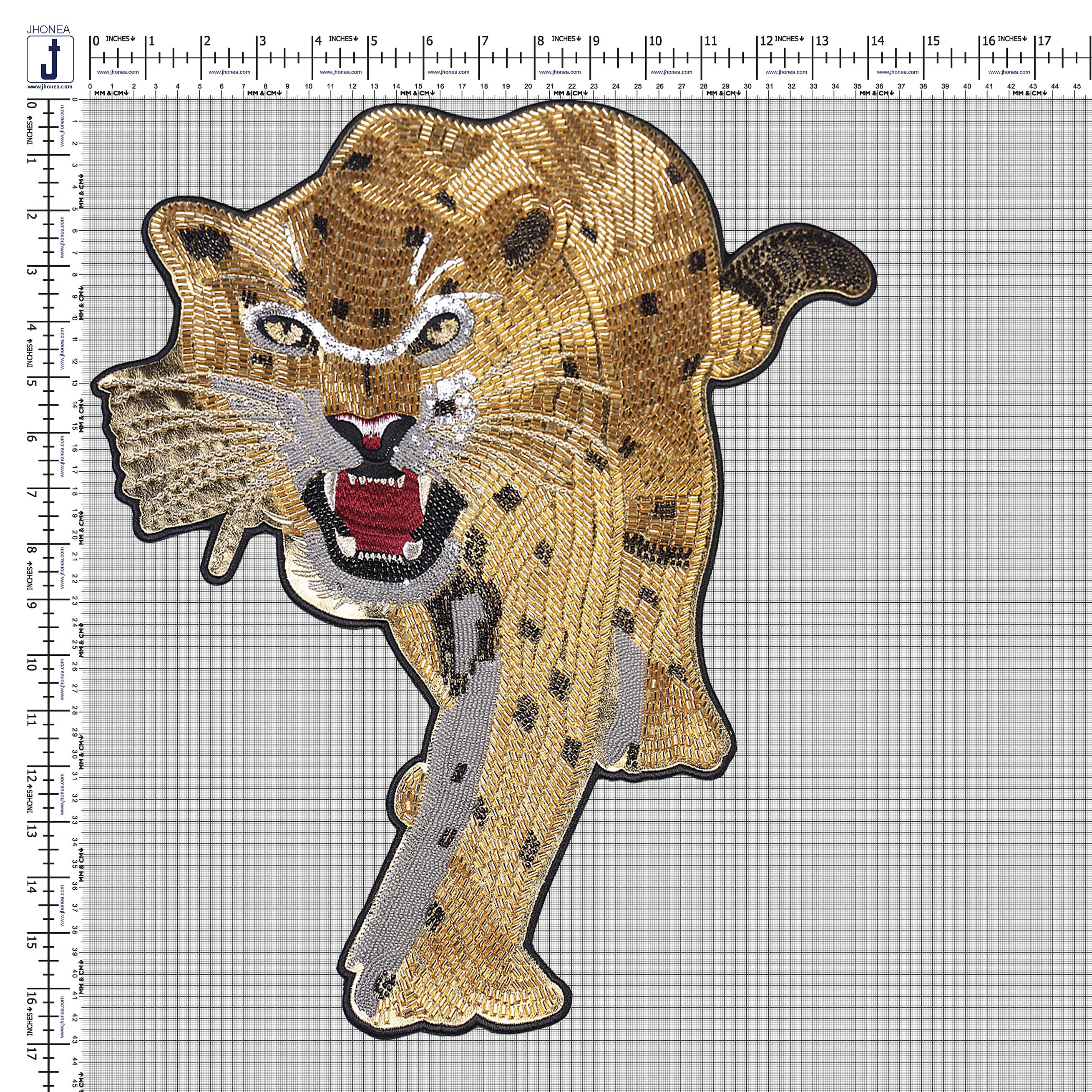 The Premium Quality Gold Pipe Beaded Tiger Animal Patch
