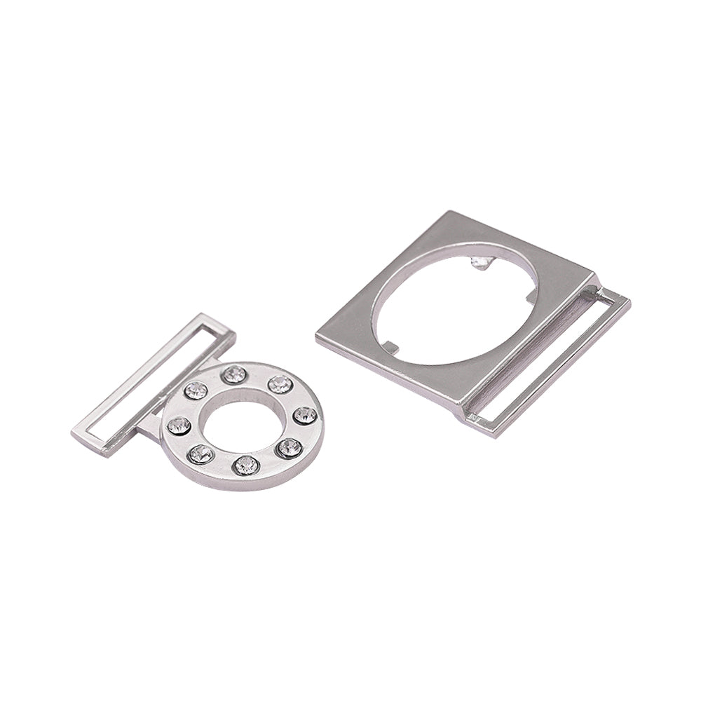 Shiny Chrome Finish Frame Style Diamond Closure Clasp Buckle