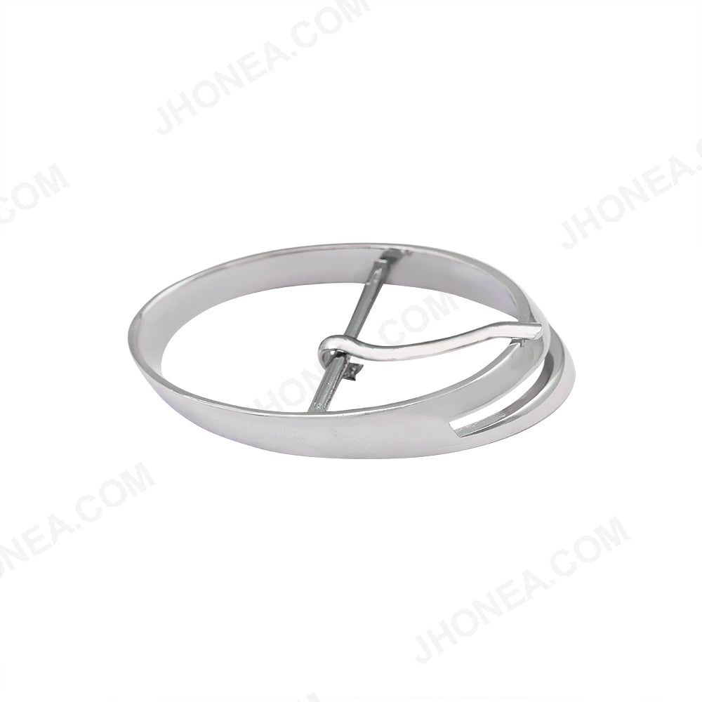 Shiny Chrome Silver Oval Shape Prong Belt Buckle