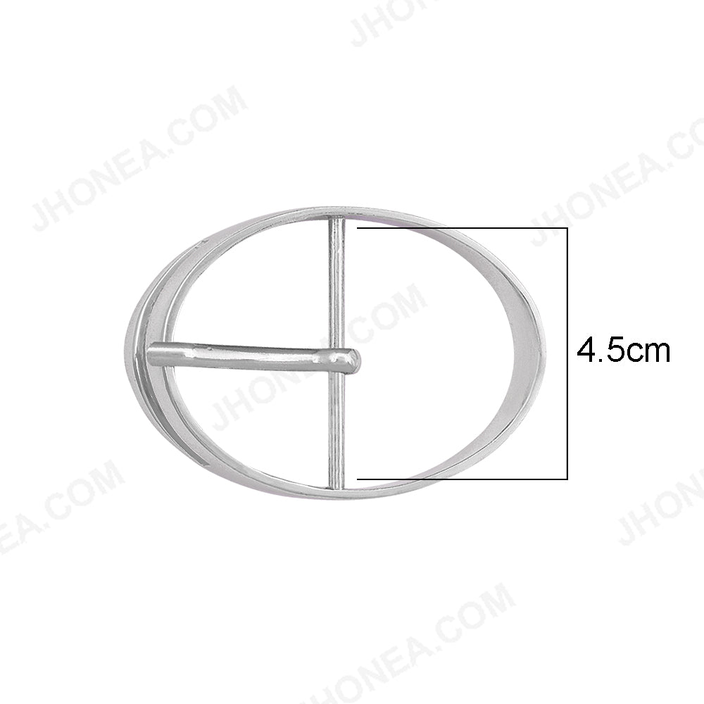 Shiny Chrome Silver Oval Shape Prong Belt Buckle