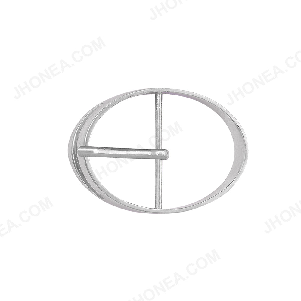Jhonea Shiny Chrome Silver Oval Shape Prong Belt Buckle