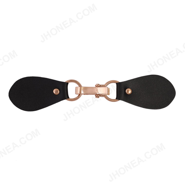 Classic Sew-on Black PU Leather Gold Clip Clasp Buckle