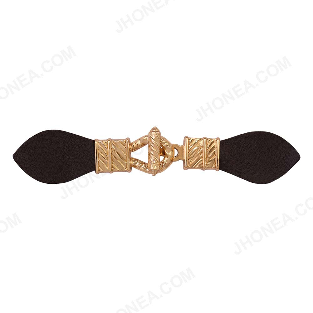 Metal PU Leather Closure Clasp Shiny Gold with Black Belt Buckle for Coats/Jackets