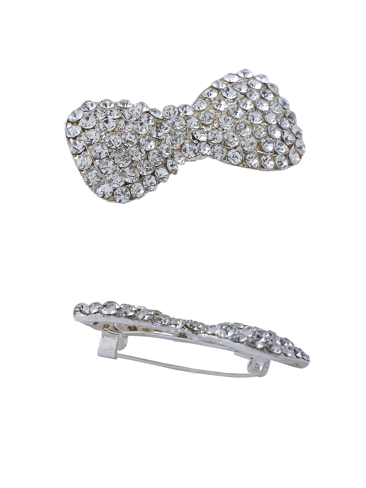 Sparkling Shiny Silver Diamond Bow Brooch