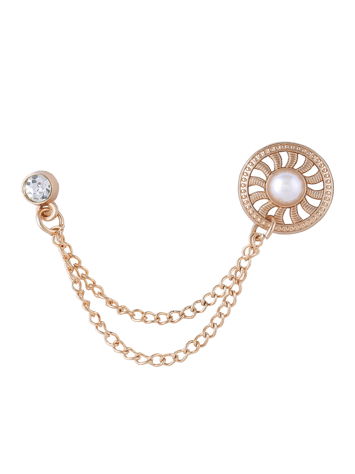 Golden Diamond & Pearl Hanging Chain Brooch