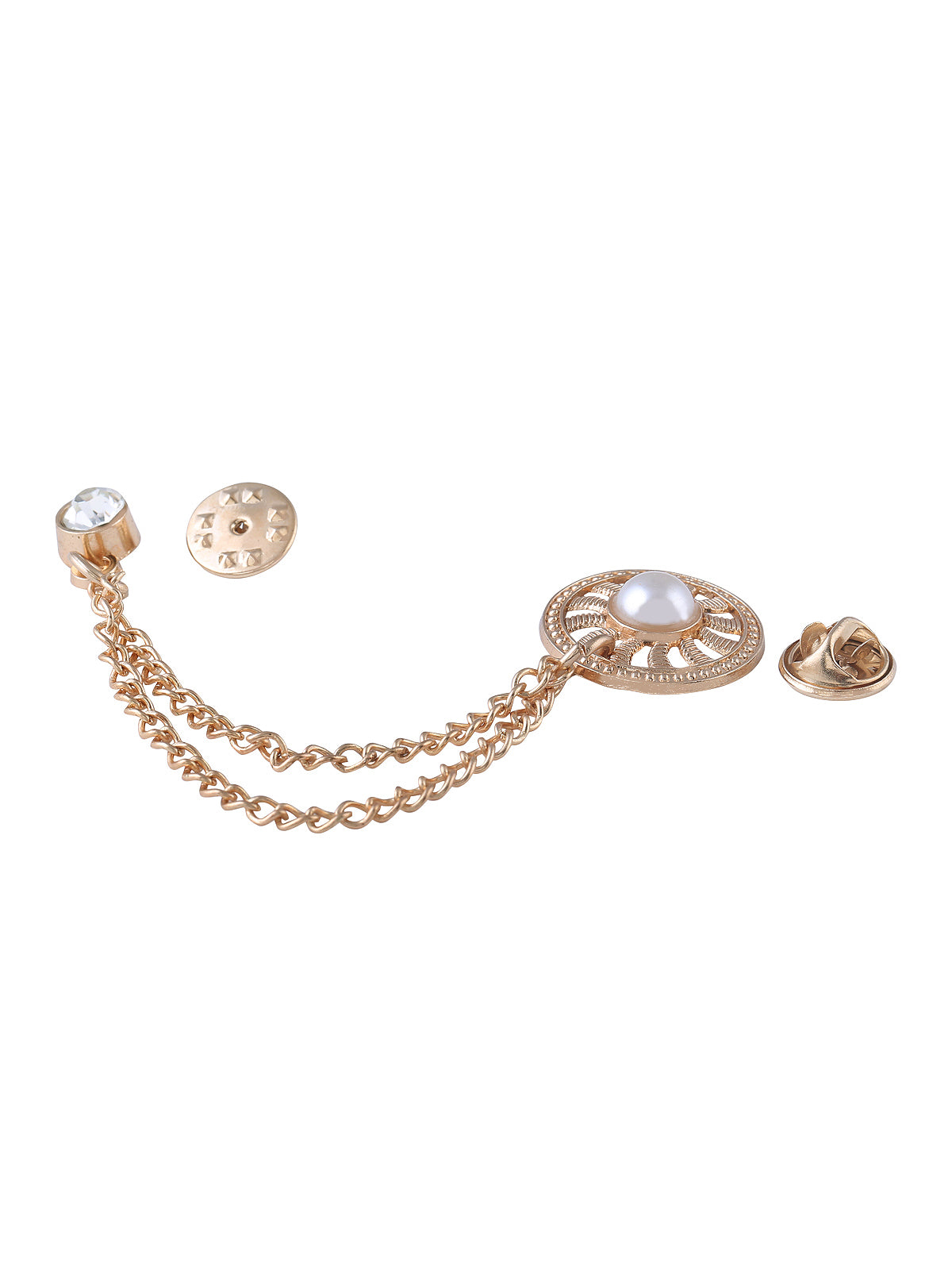 Golden Diamond & Pearl Hanging Chain Brooch