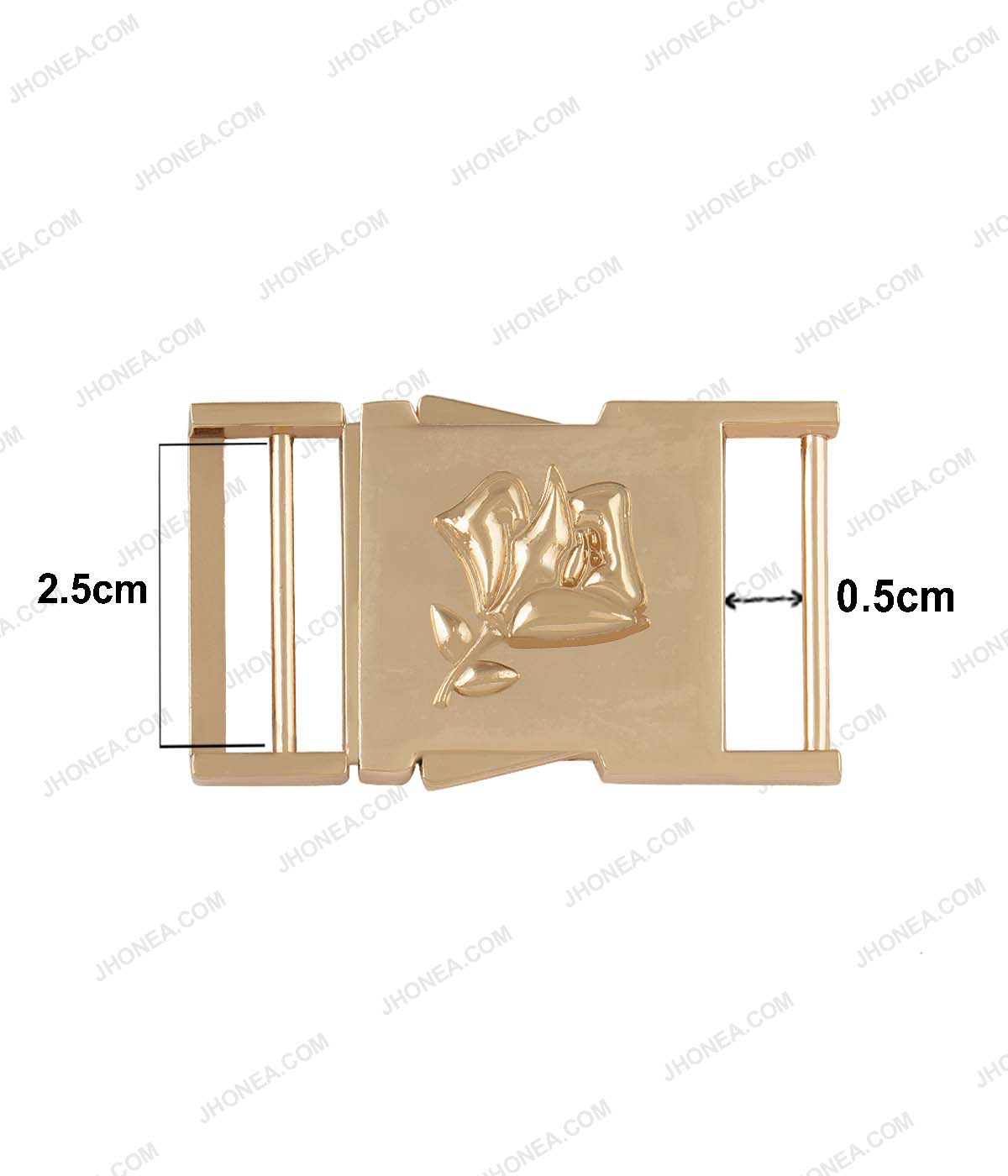 Smooth Shiny Gold Rose Embossed Side Release Buckle