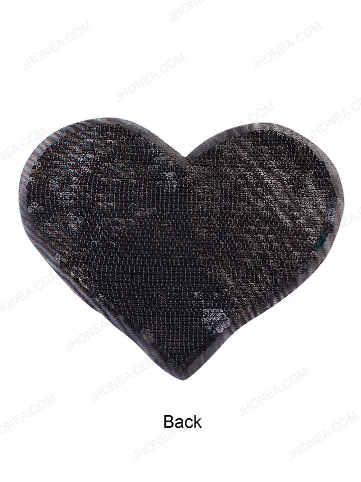 Heart Shape Reflective Multicolor Reversible Sequins Patch