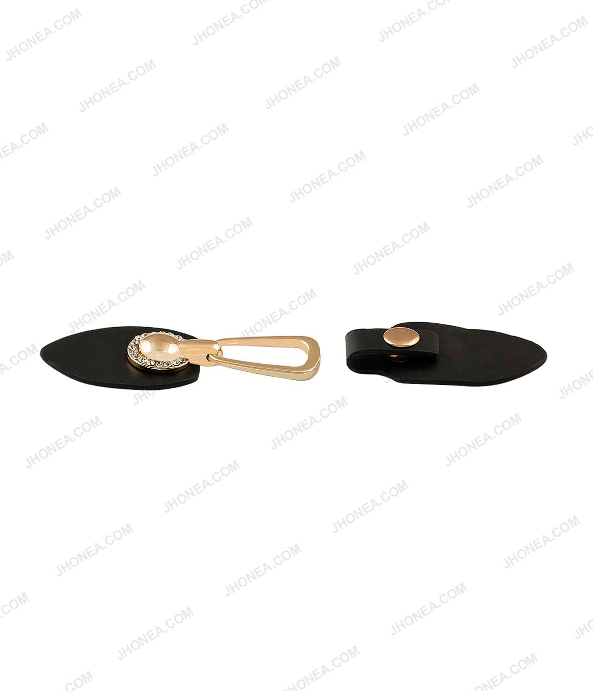Shiny Gold Diamonds with Black PU Embellishment Clasp for Women