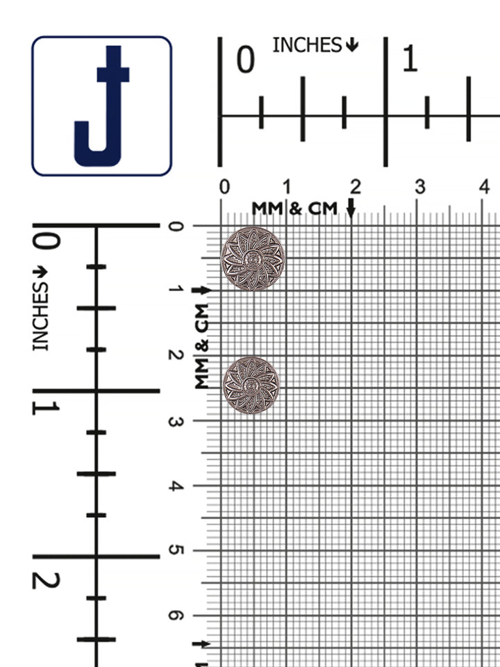 Round Shape Engraved Shiny Gunmetal 9mm (14L) 10mm (16L) Shirt/Kurta Metal Button - Jhonea Accessories