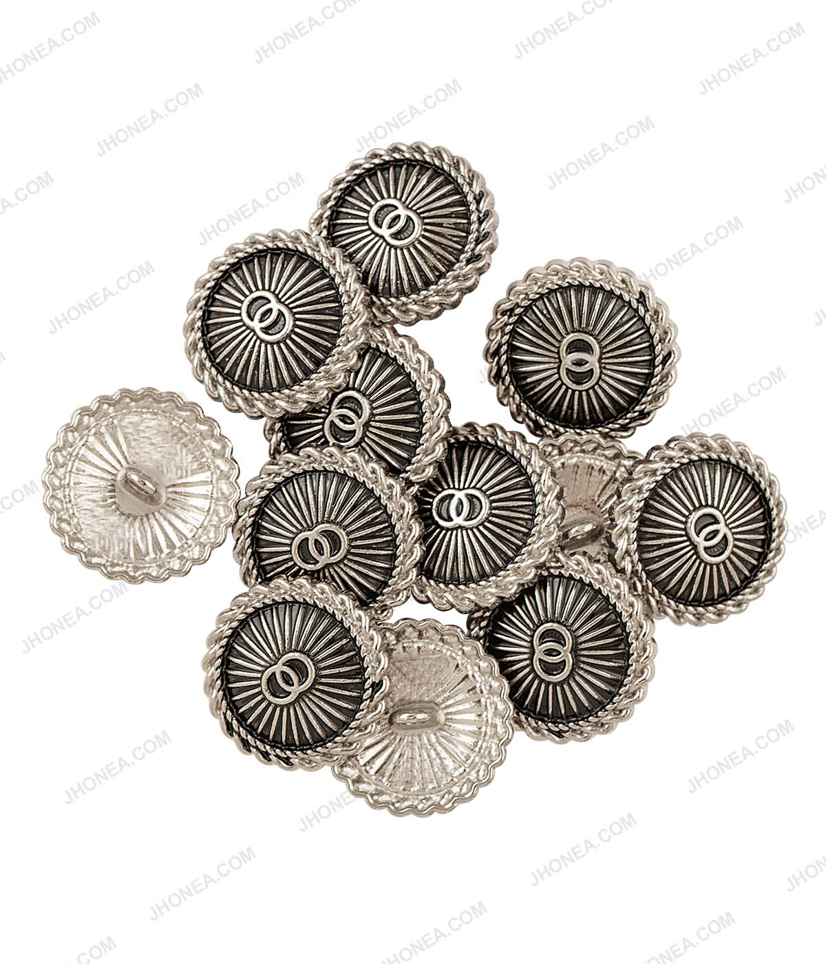 Accented Border Antique Silver Metal Shank Buttons for Men/Women