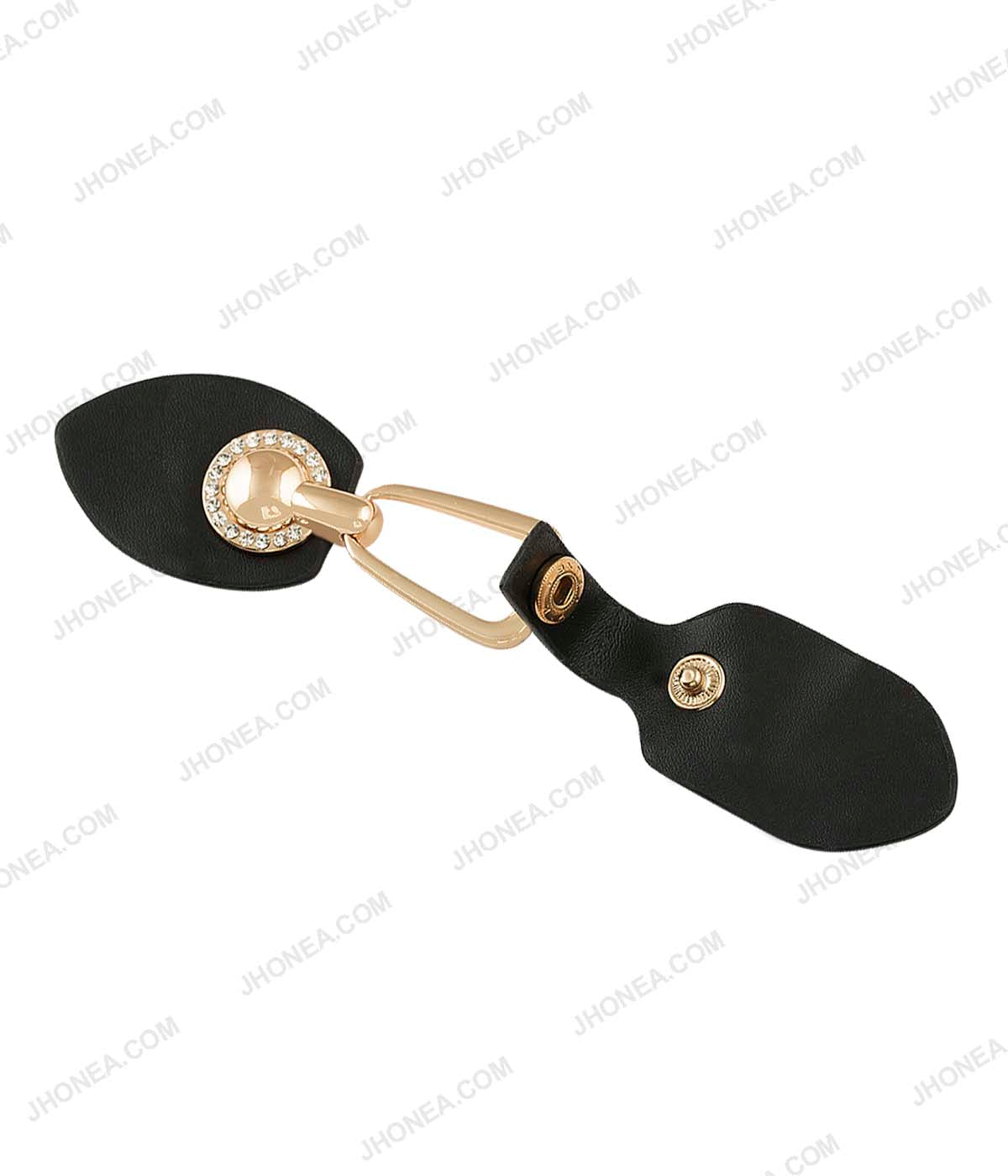 Shiny Gold Diamonds with Black PU Embellishment Clasp for Women