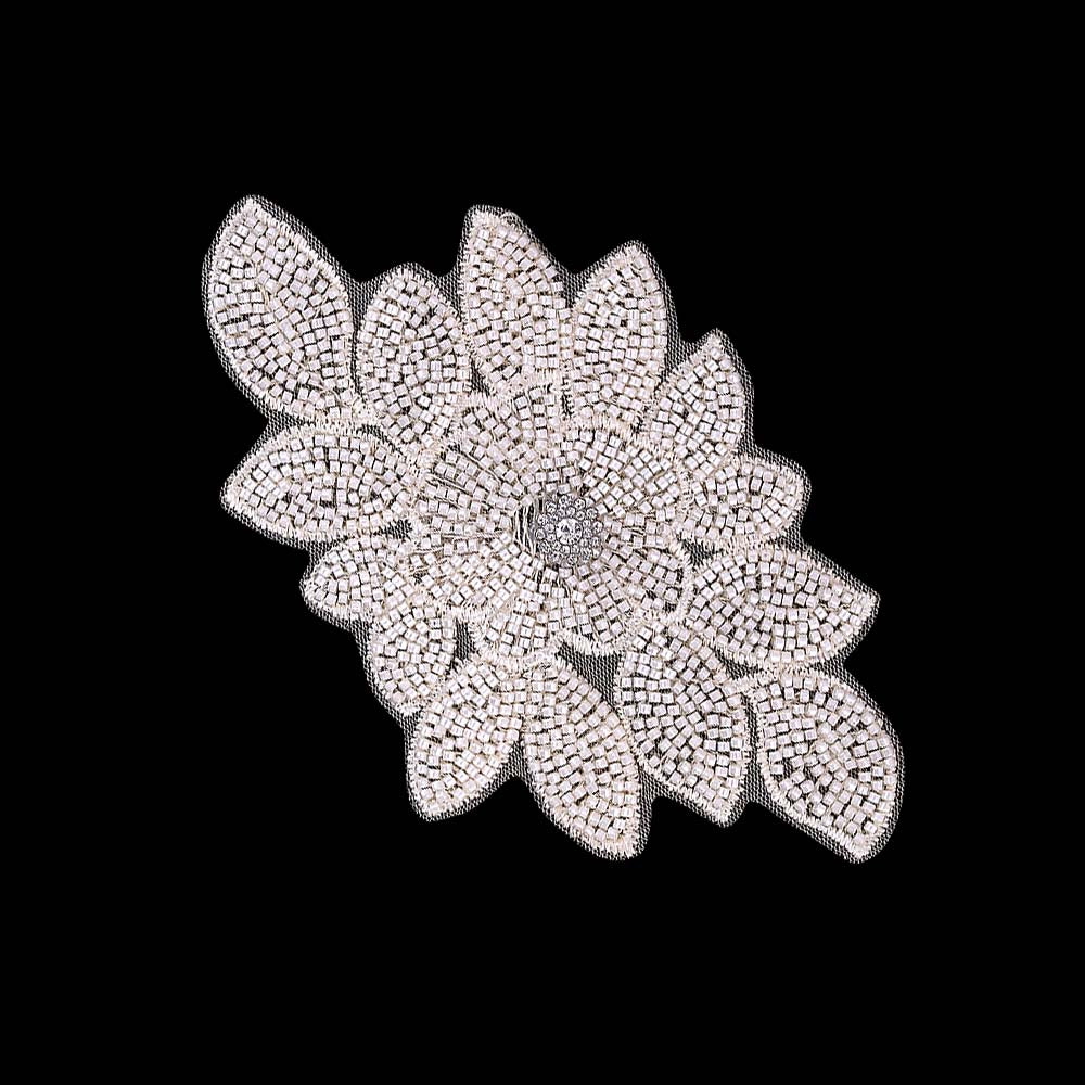 Seed Bead Flower Patches in Off White Color for Men/Women Clothing