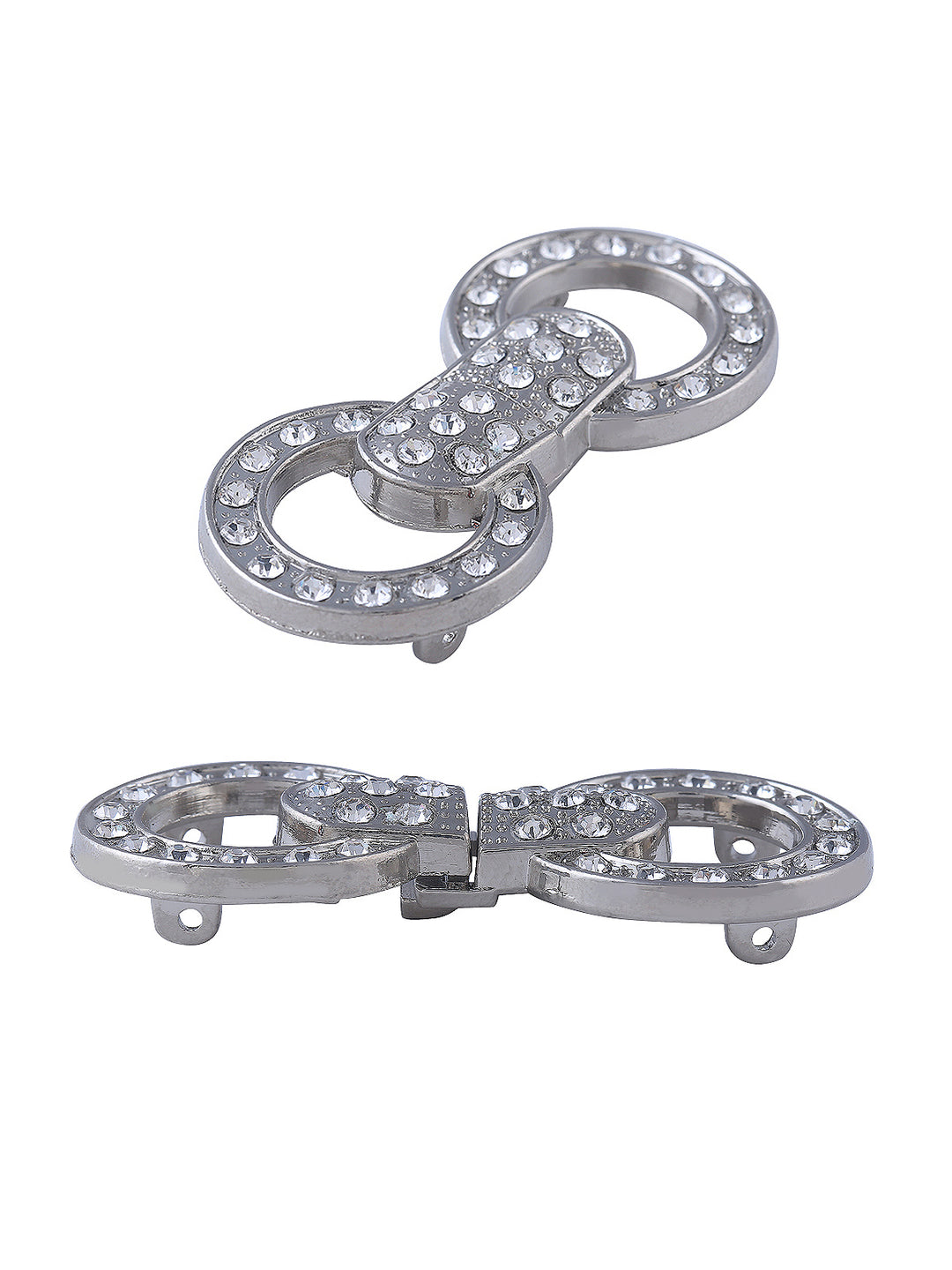 Shiny Silver 2 Part Crystal Round Closure Clasp Diamond Buckle - Jhonea Accessories