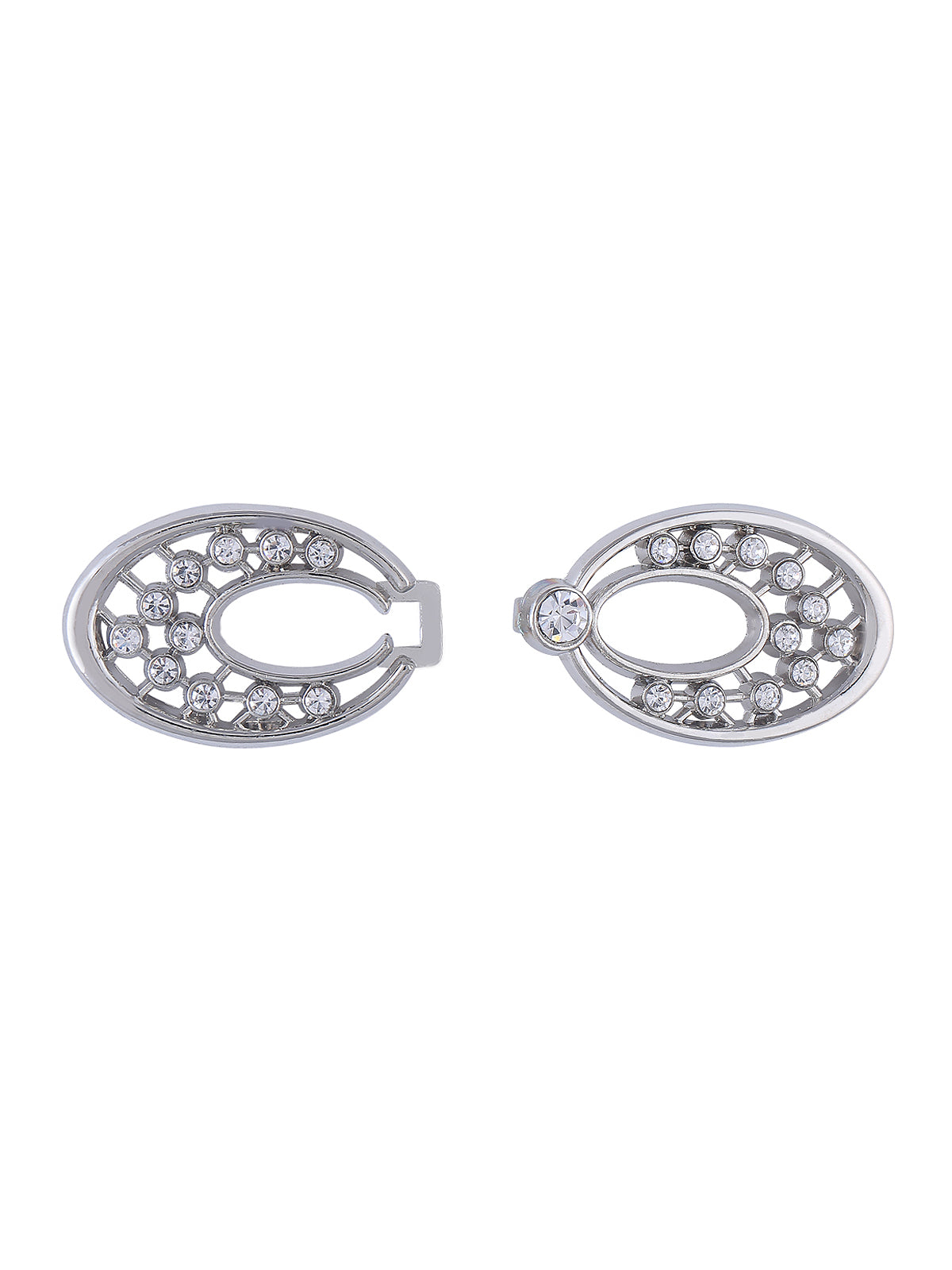 Shiny Silver Oval Shape 2 Part Crystal Closure Clasp Diamond Buckle - Jhonea Accessories