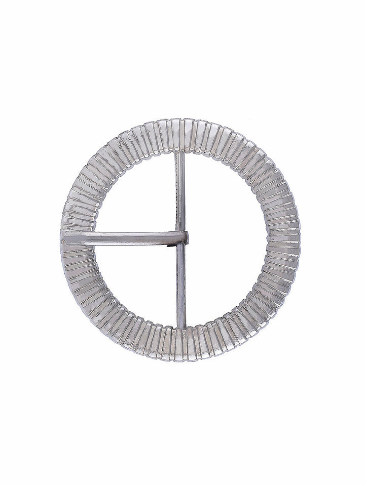 Fancy Round Shape Shiny Silver Waist Belt Prong Buckle
