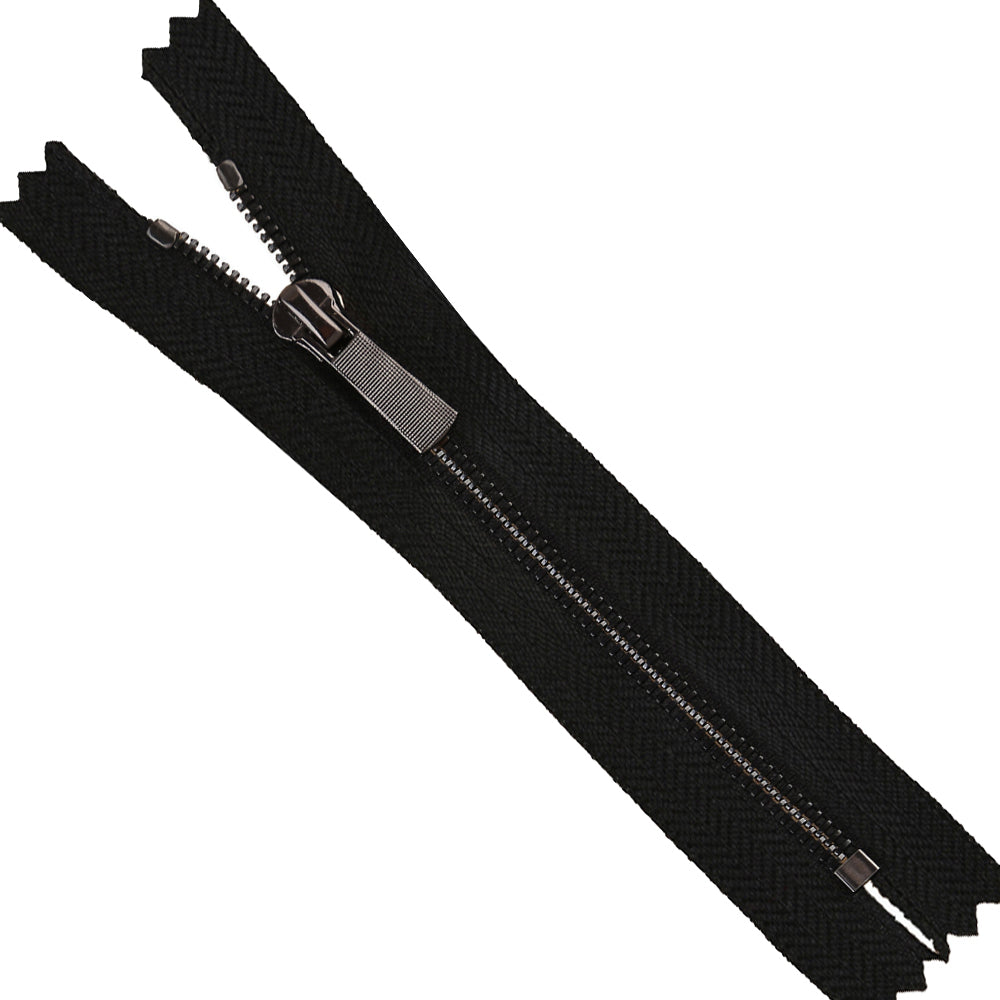 Shiny Black Nickel (Gunmetal) Color Modish & Stylish Closed-End Zipper with Dotted Runner