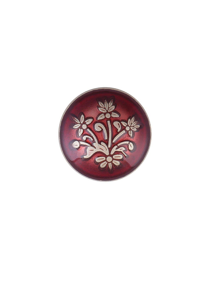 Elegant Round Shape Engraved Design Lamination Shank Metal Button Matte Gold with Red Color