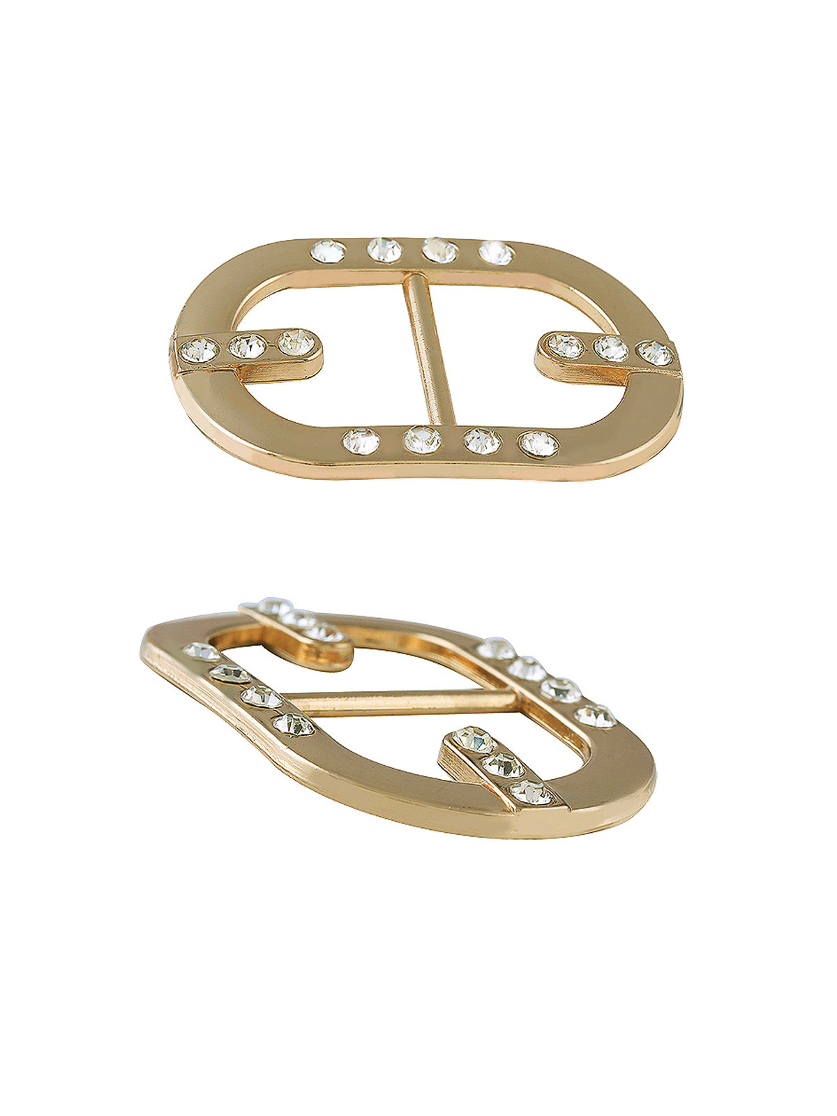 Slight Curved Decorative Shiny Gold Diamond Belt Buckle
