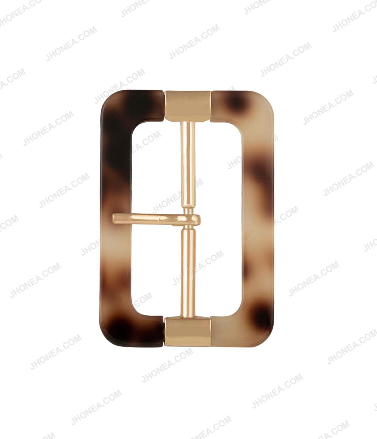 Brown Shaded Rectangle Frame with Shiny Gold Center Prong Buckle