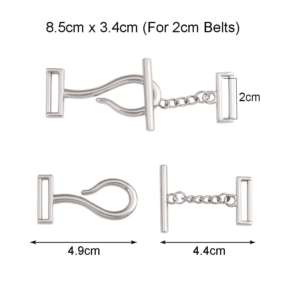 Unique Hook & Latch Design Buckle Fashion Belt Accessory in Shiny Silver Color