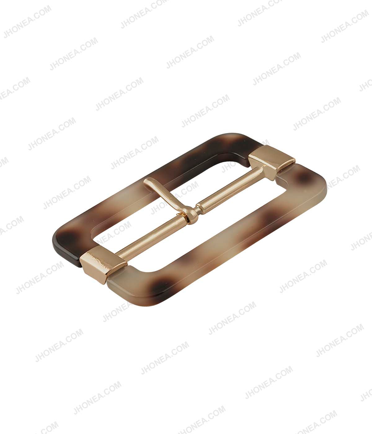 Brown Shaded Rectangle Frame Shiny Gold Belt Buckle