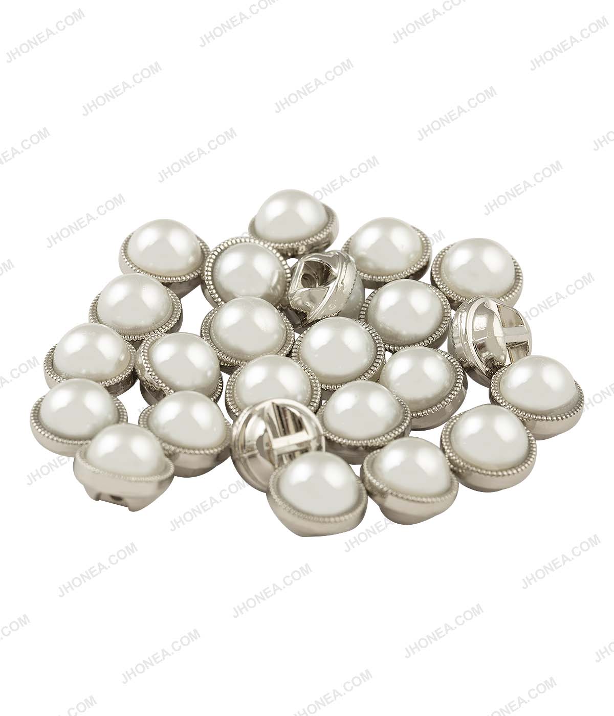Shiny Silver Accent Border Dome Pearl Buttons