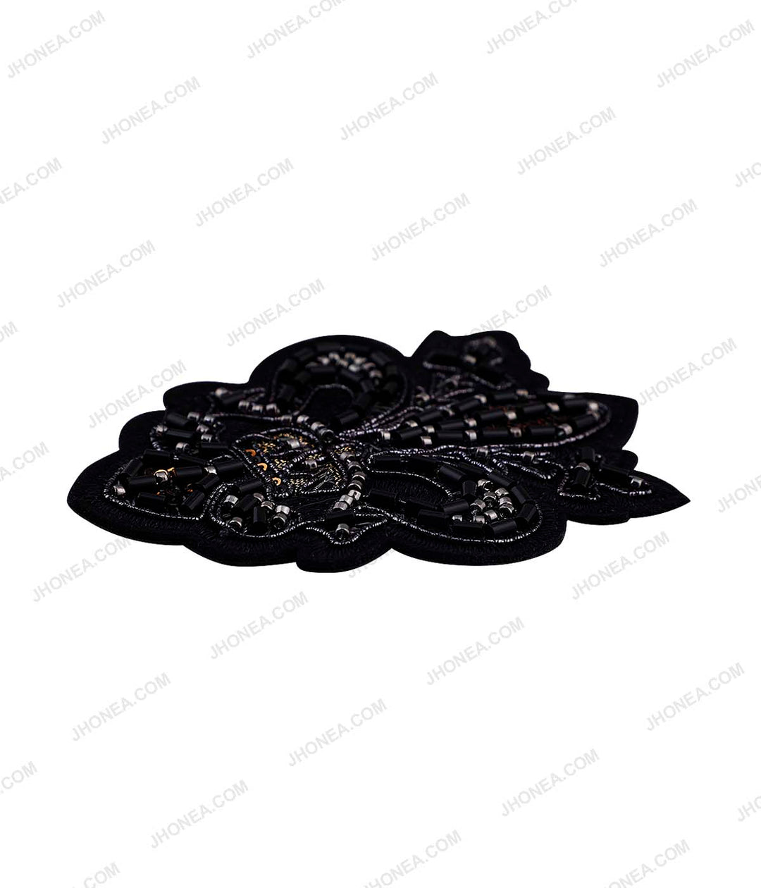 Supreme Crest Design Black Beaded Patch for Designer Dresses