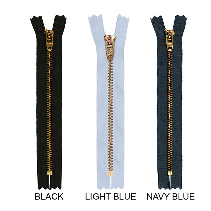 YKK- #5 Brass Closed-End 6inch YKK Jeans Zipper in Black/Light Blue/Navy Blue Colour