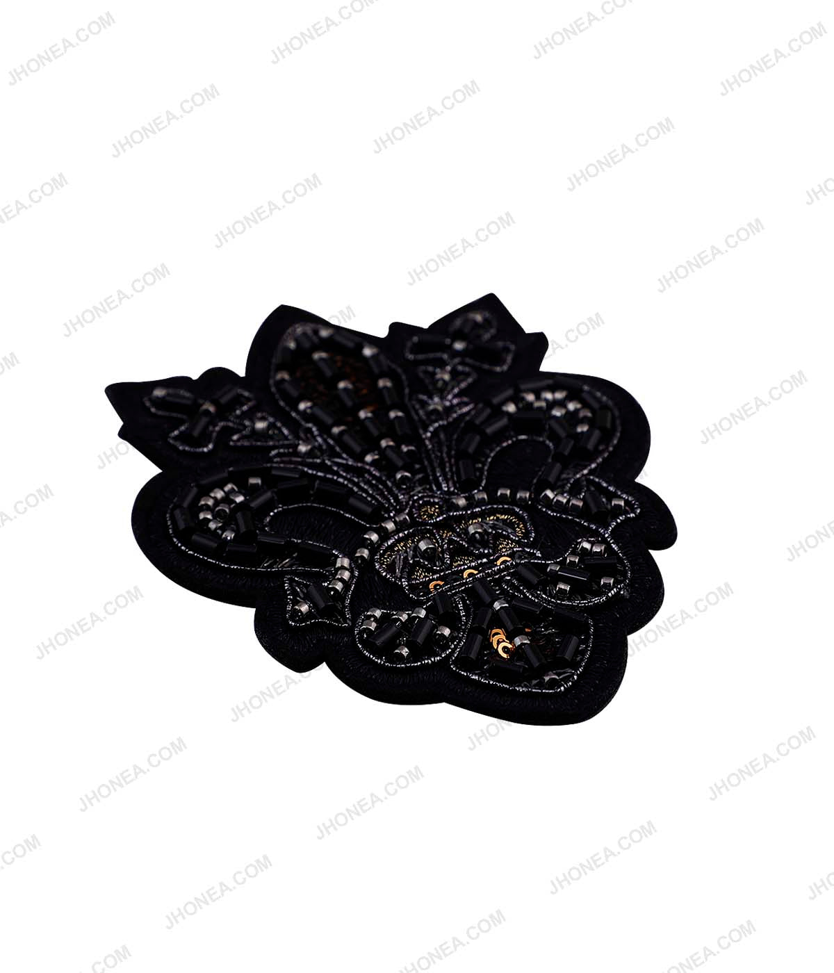 Supreme Crest Design Black Beaded Patch for Designer Dresses