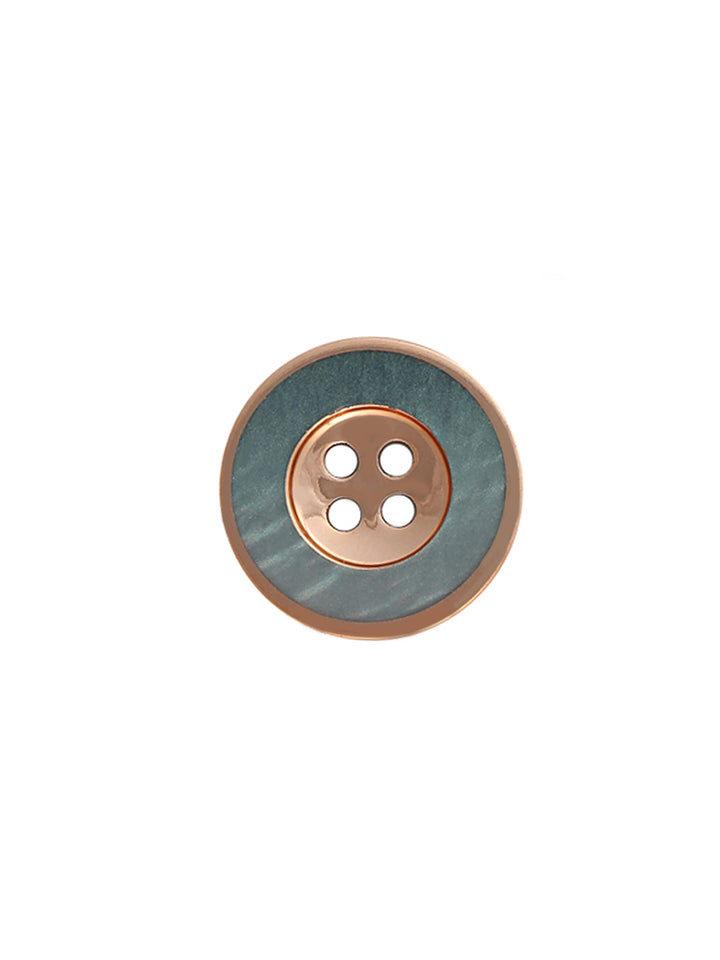 Fancy Rounded Rim 4-Hole Coat Button in Golden with Sea Green Color