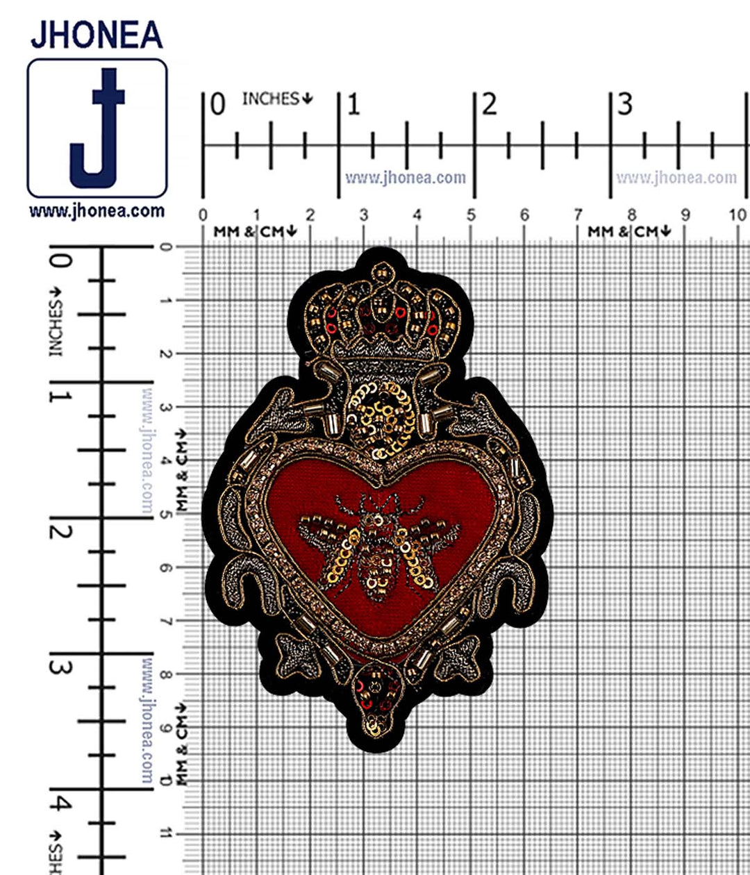 Stunning Beaded Heart Shape Crown Embroidery Applique Patch
