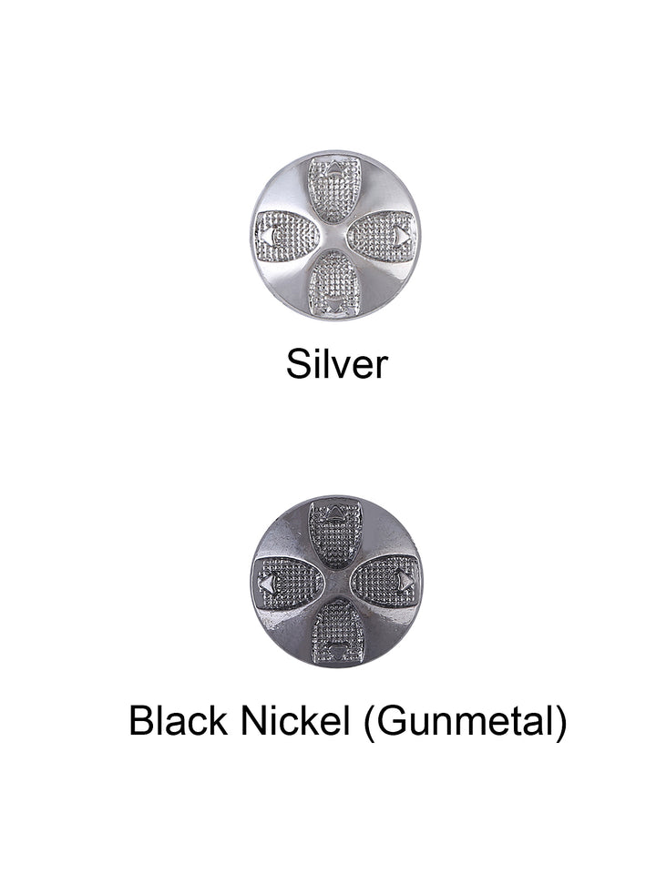 Silver & Black Nickel (gunmetal) Round Shape Engraved Design 10mm (16L) Shirt/Kurta Downhole Metal Button - Jhonea Accessories