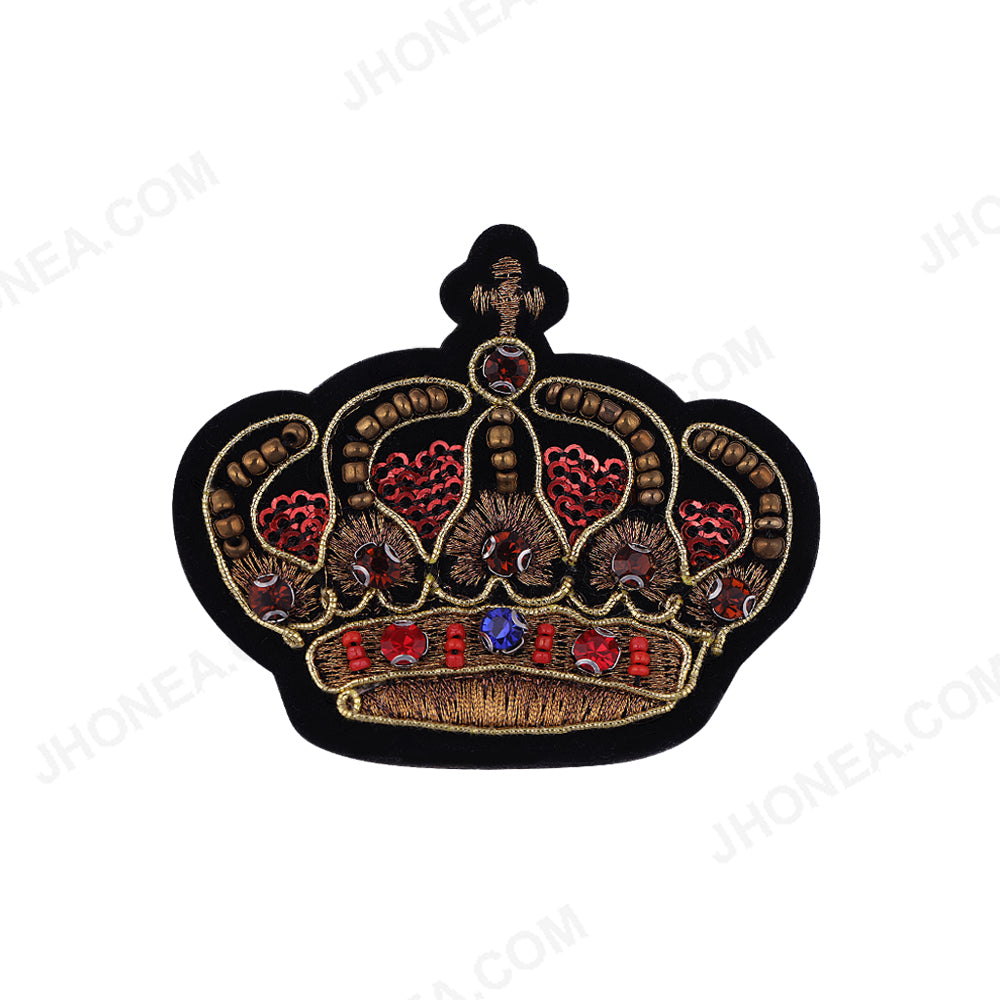 Designer Metallic Embroidery Beaded Sequins Crown Patch